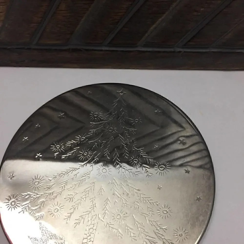 Vintage NOEL Christmas Tree Silver Plated Coasters